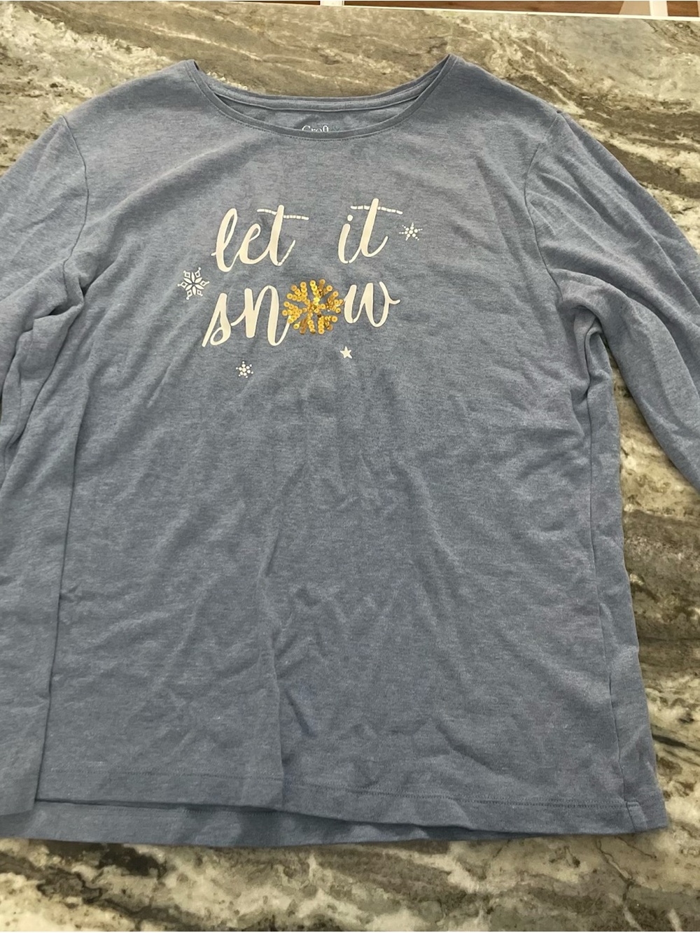 Croft & Barrow Let It Snow Holiday Long Sleeve Tee Blue Size Large